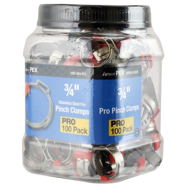 3/4 In. Stainless Steel PEX Barb Pro Pinch Clamp Jar (100-Pack), 100PK